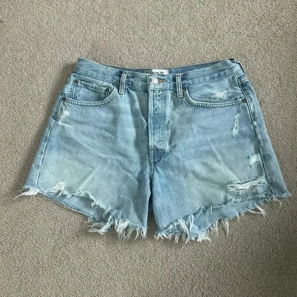 Agolde Parker Long Cotton Cut Off Denim Shorts Swapmeet Raw Hem High Rise Sz 29 - Picture 3 of 11